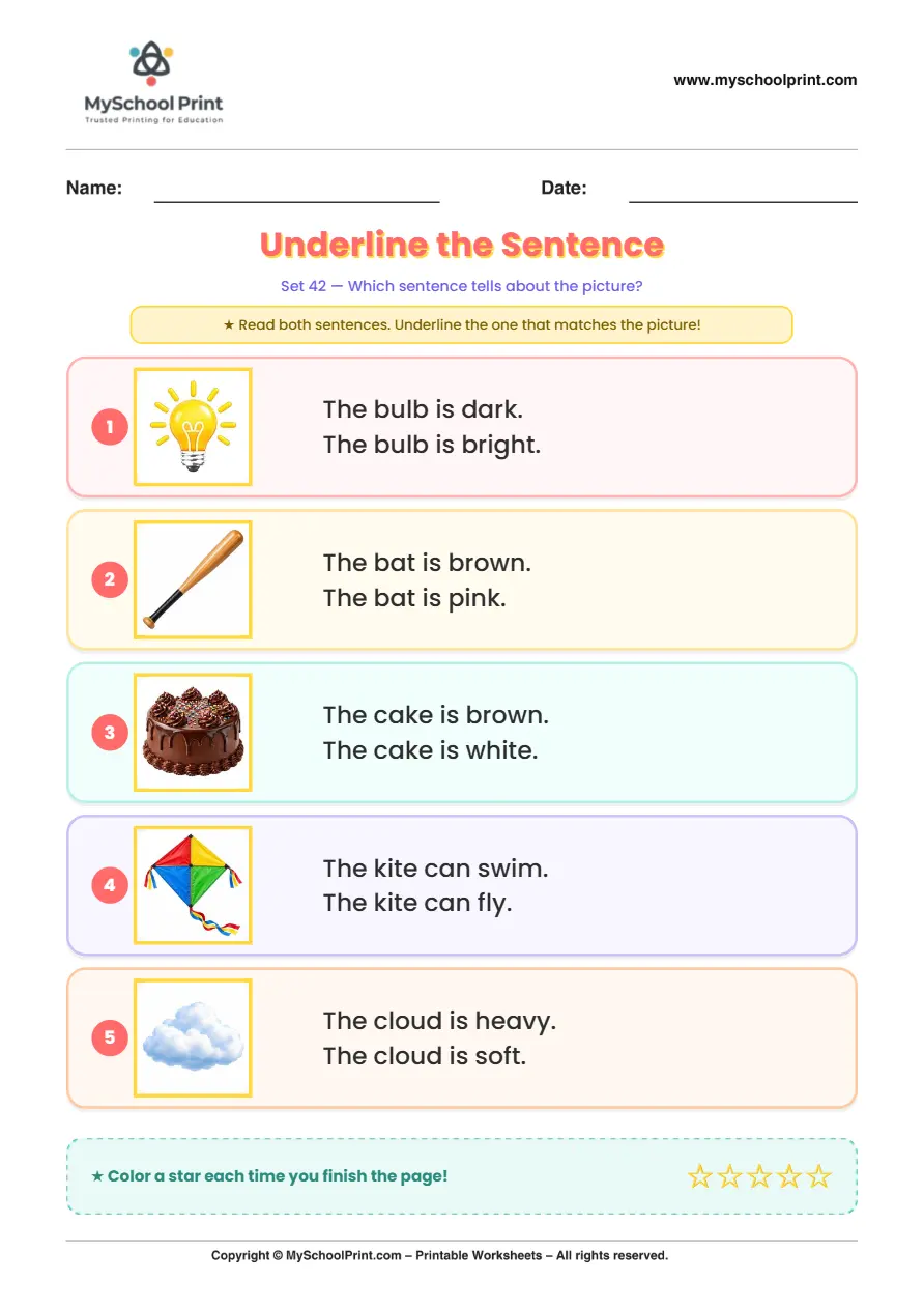Simple English Reading Worksheet 186 for Kindergarten