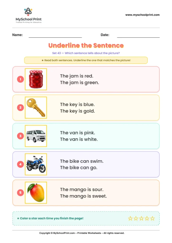 Simple English Reading Worksheet 187 for Kindergarten
