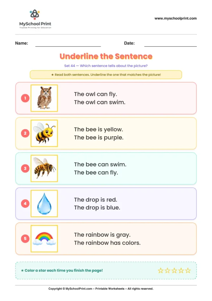 Simple English Reading Worksheet 188 for Kindergarten