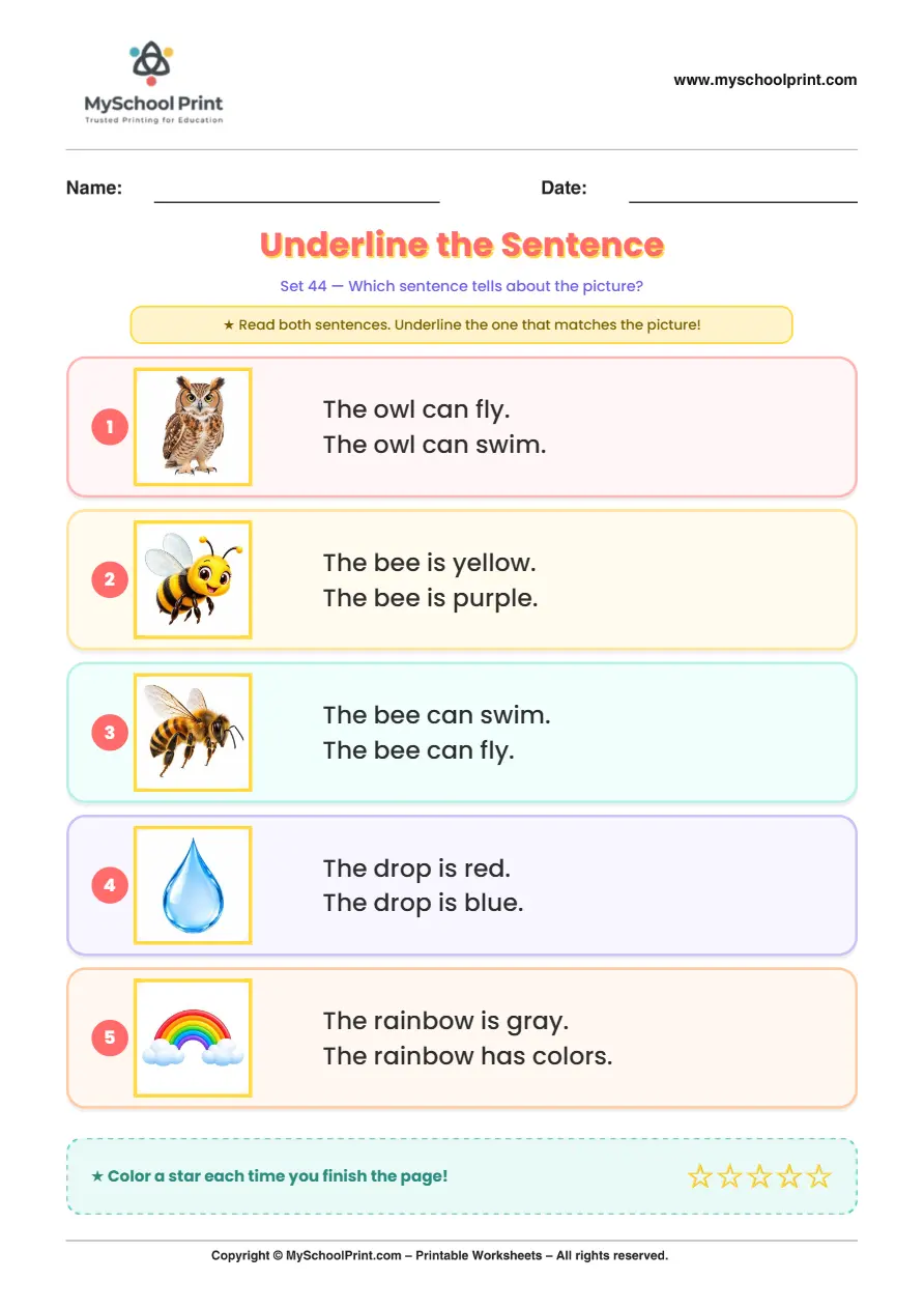 Simple English Reading Worksheet 188 for Kindergarten
