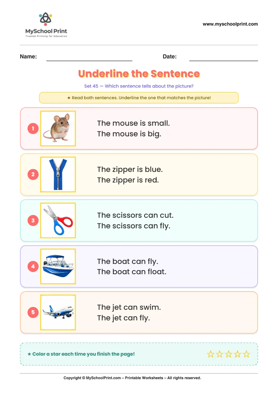 Simple English Reading Worksheet 189 for Kindergarten
