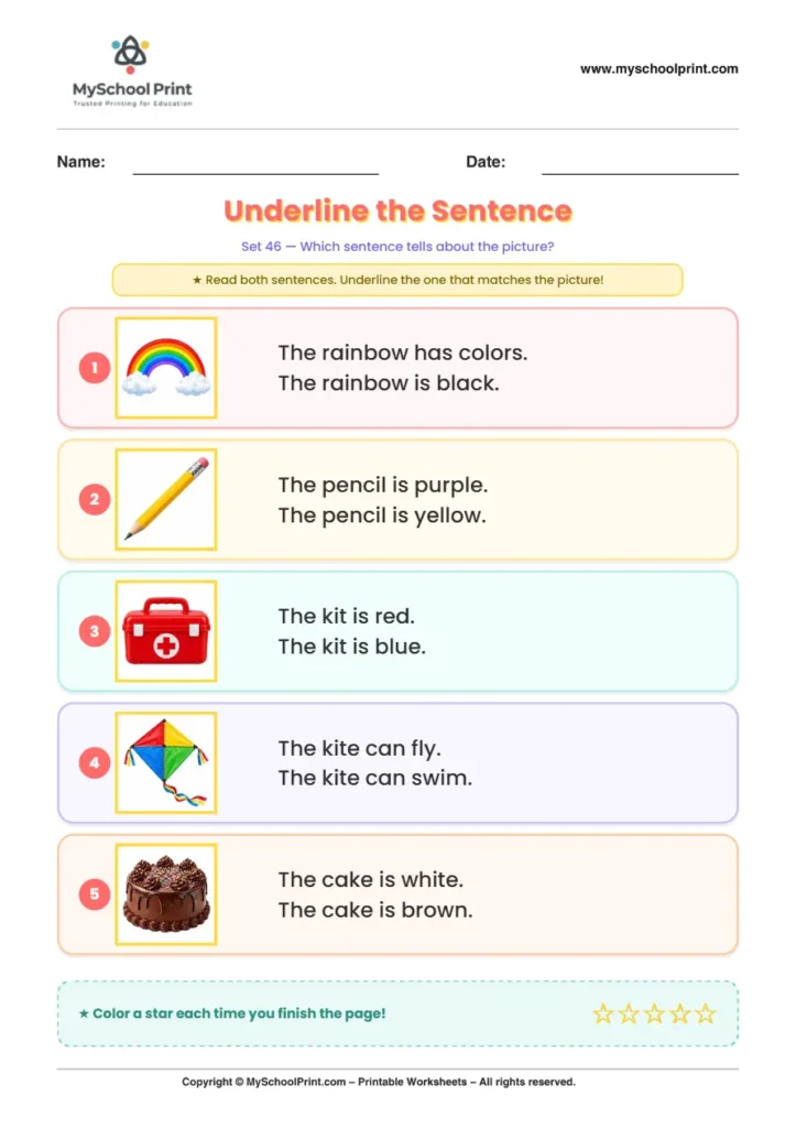 Simple English Reading Worksheet 190 for Kindergarten