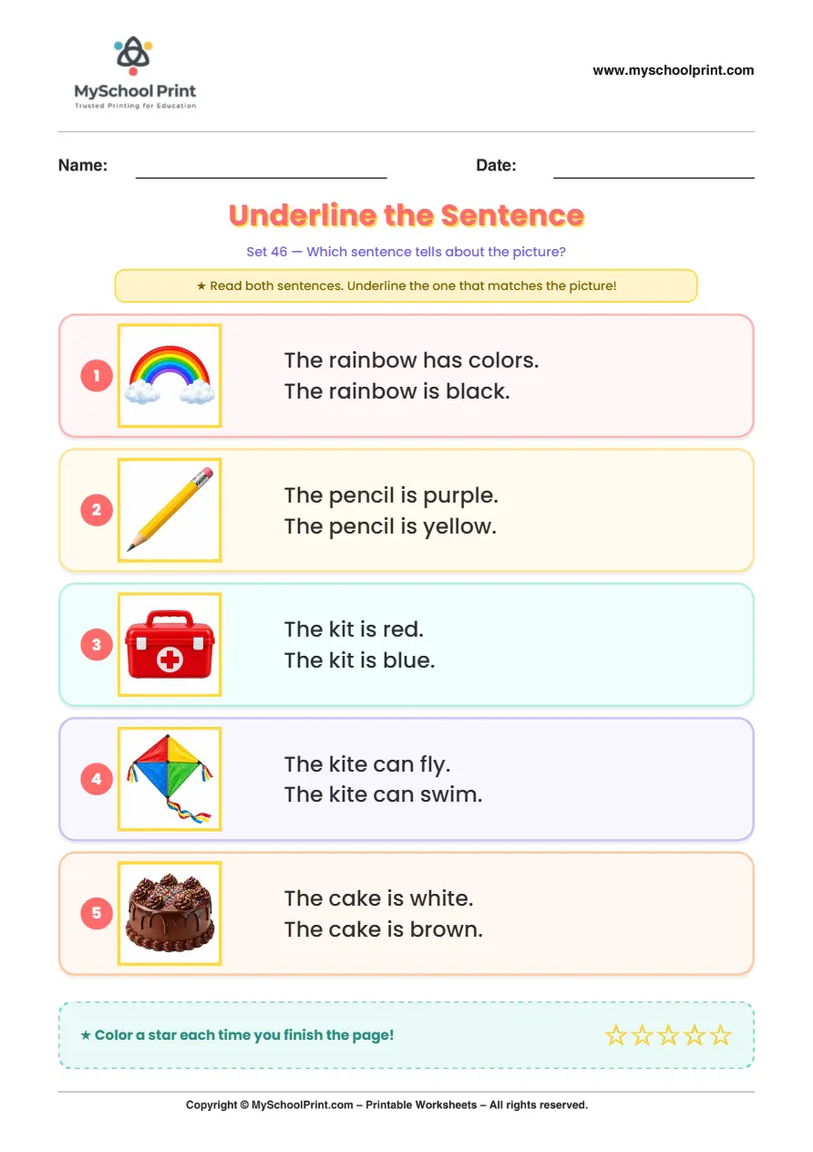 Simple English Reading Worksheet 190 for Kindergarten