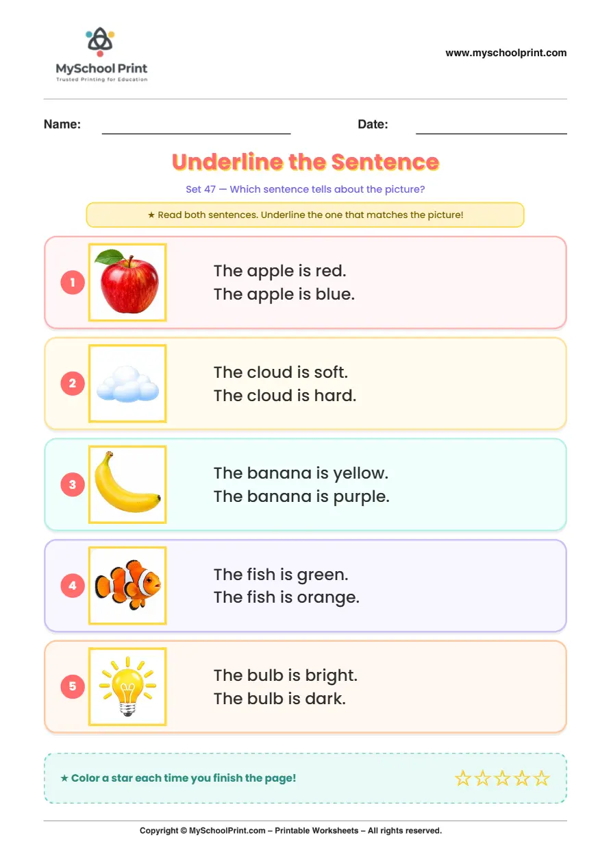 Simple English Reading Worksheet 191 for Kindergarten