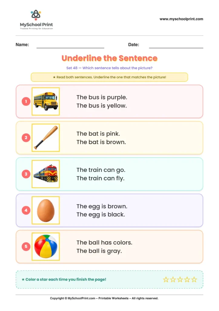 Simple English Reading Worksheet 192 for Kindergarten
