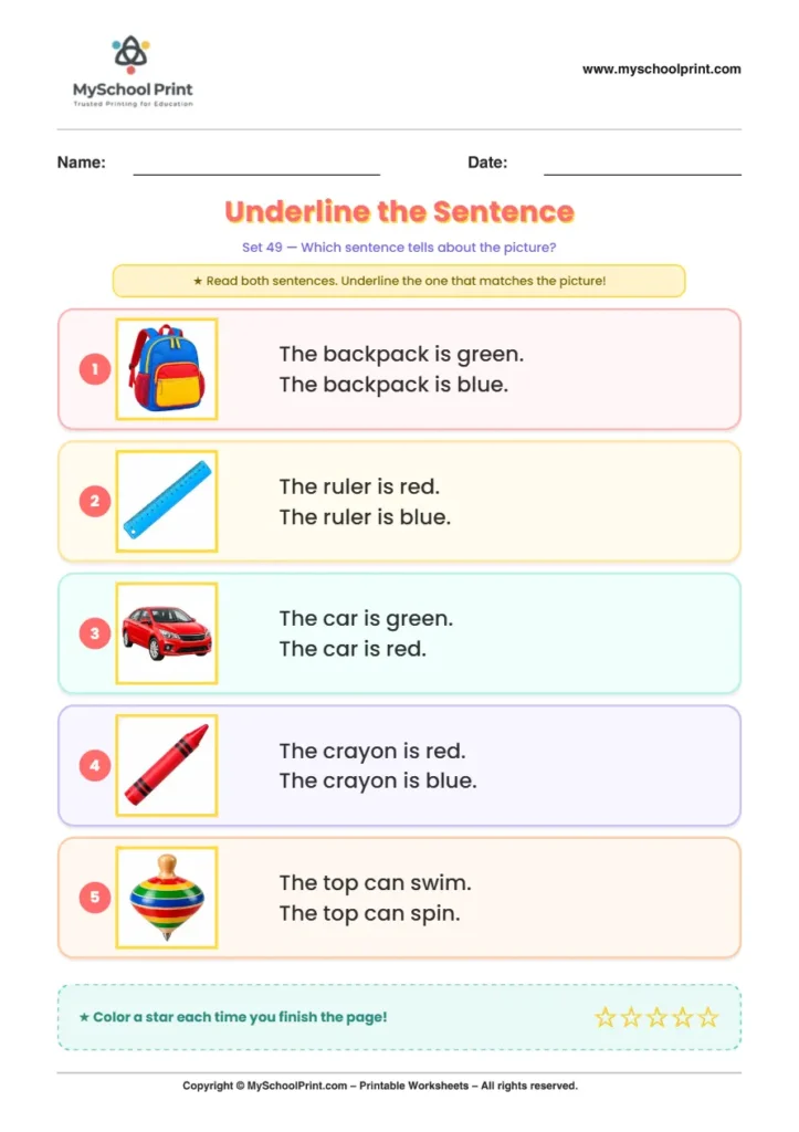 Simple English Reading Worksheet 193 for Kindergarten