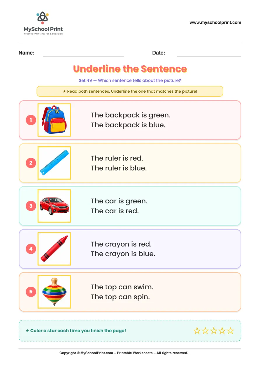 Simple English Reading Worksheet 193 for Kindergarten
