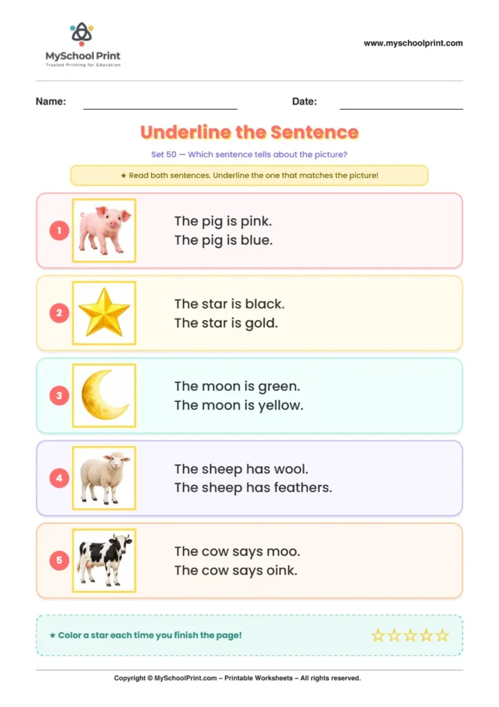 Simple English Reading Worksheet 194 for Kindergarten