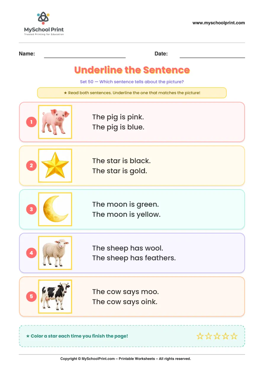 Simple English Reading Worksheet 194 for Kindergarten