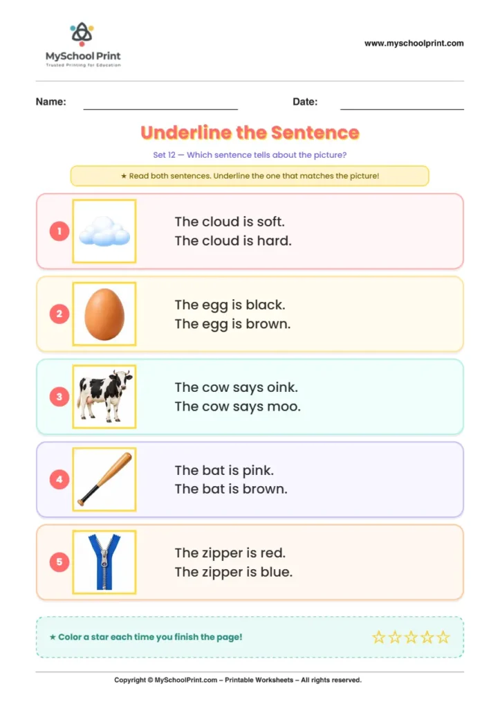 Simple English Reading Worksheet 195 for Kindergarten