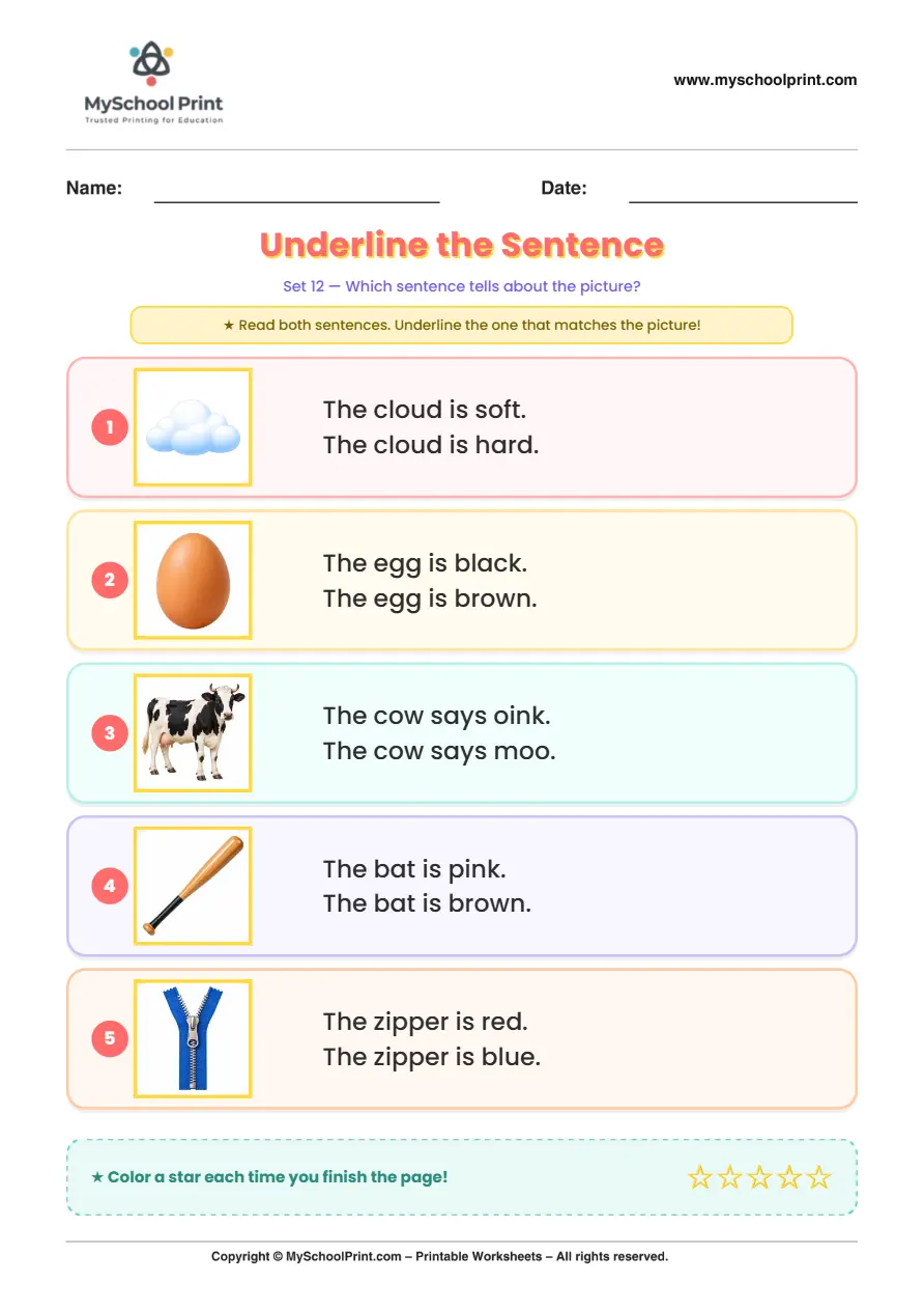Simple English Reading Worksheet 195 for Kindergarten