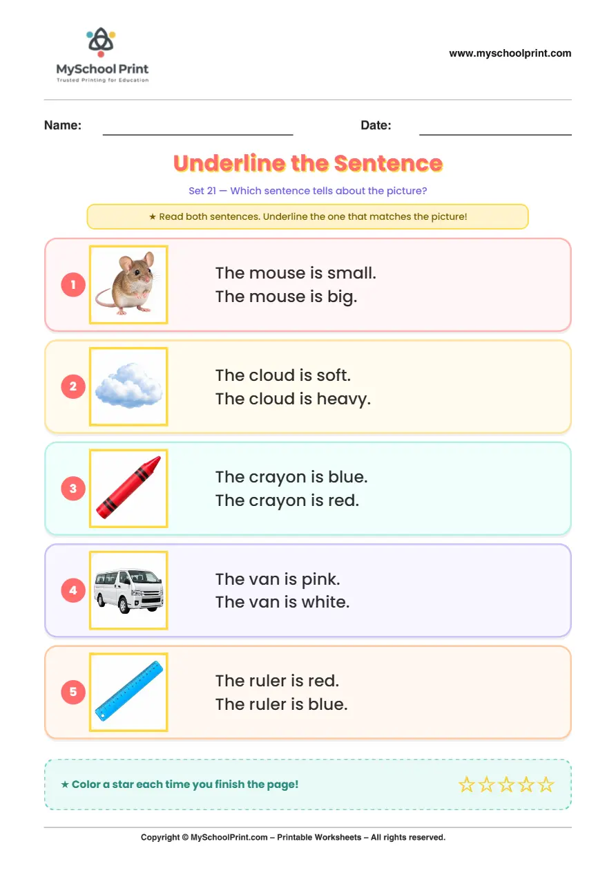 Simple English Reading Worksheet 196 for Kindergarten