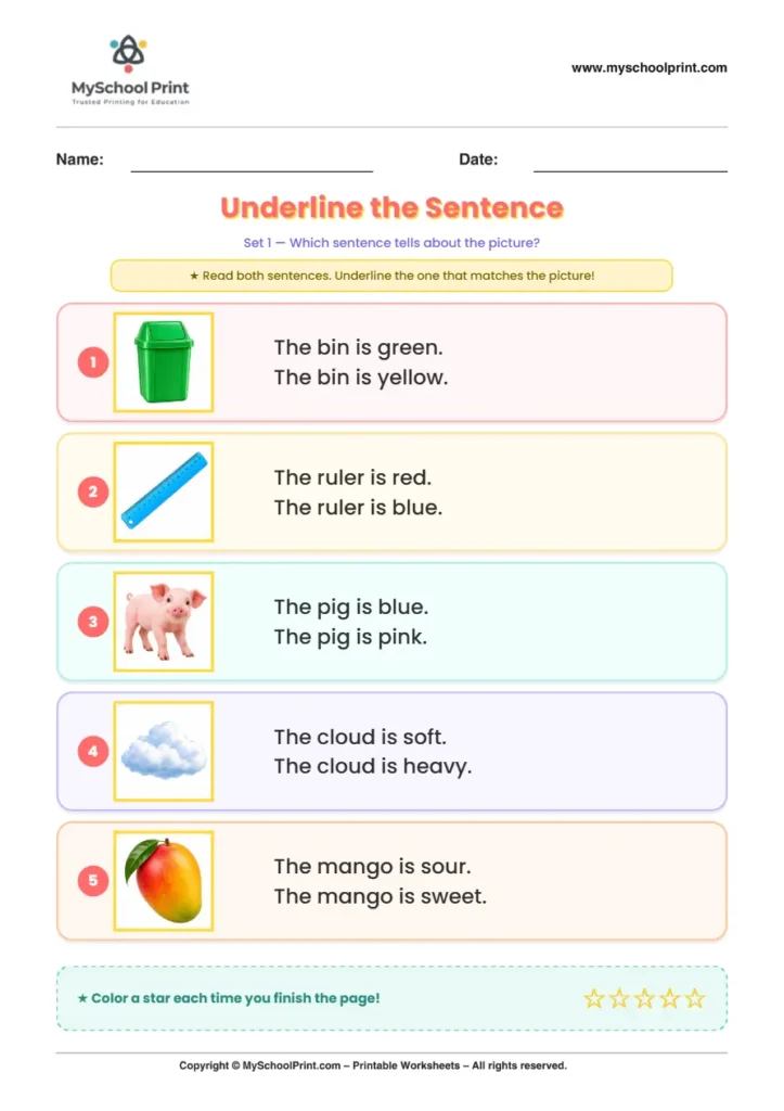 Simple English Reading Worksheet 197 for Kindergarten