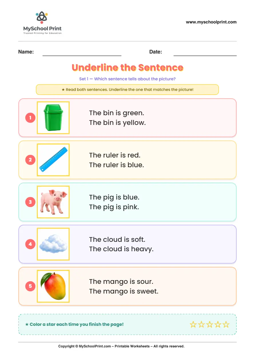 Simple English Reading Worksheet 197 for Kindergarten