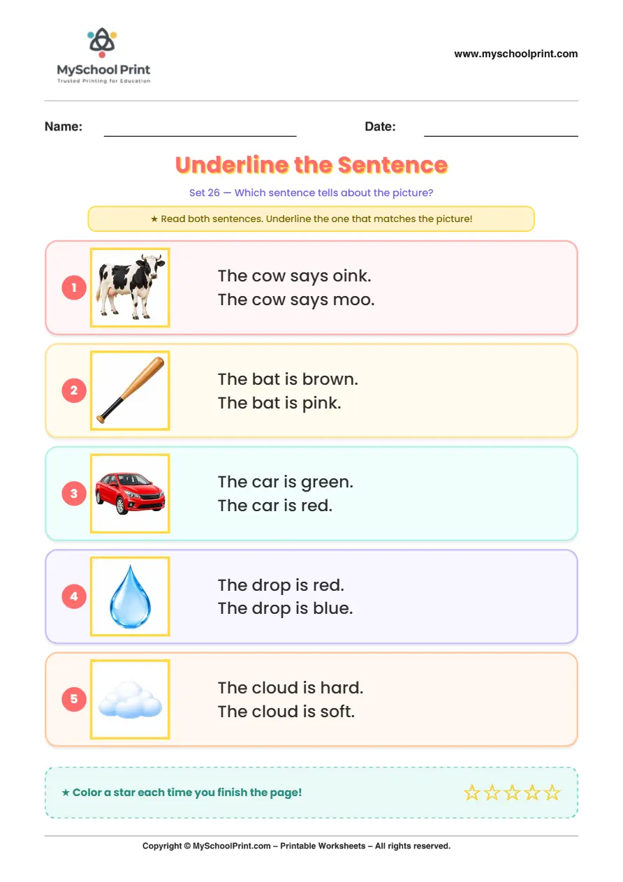 Simple English Reading Worksheet 198 for Kindergarten