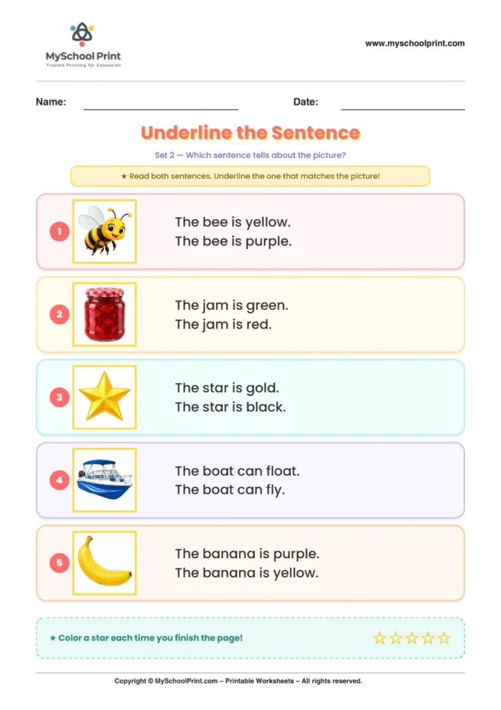 Simple English Reading Worksheet 199 for Kindergarten