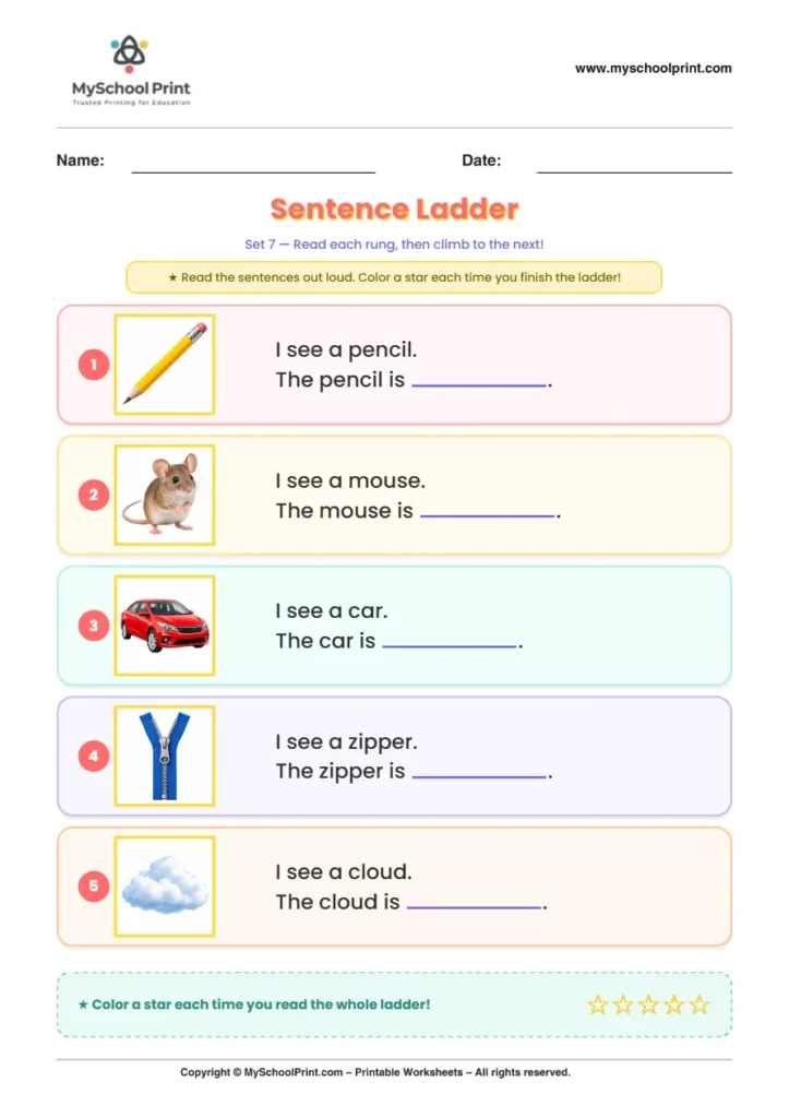 Simple English Reading Worksheet 201 for Kindergarten
