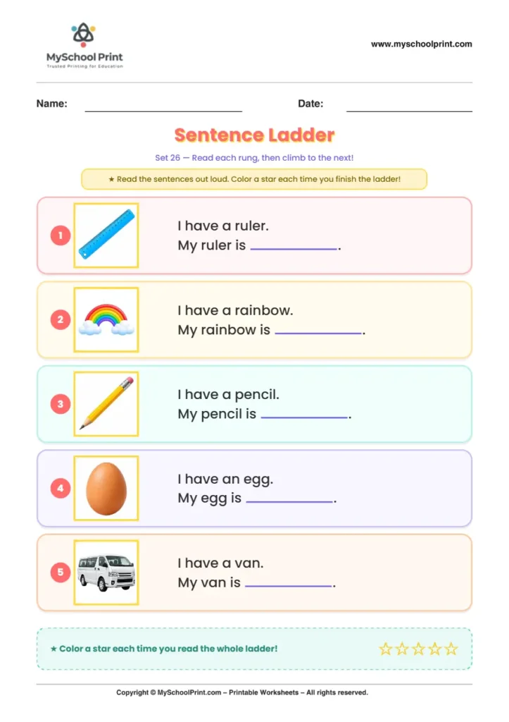 Simple English Reading Worksheet 202 for Kindergarten