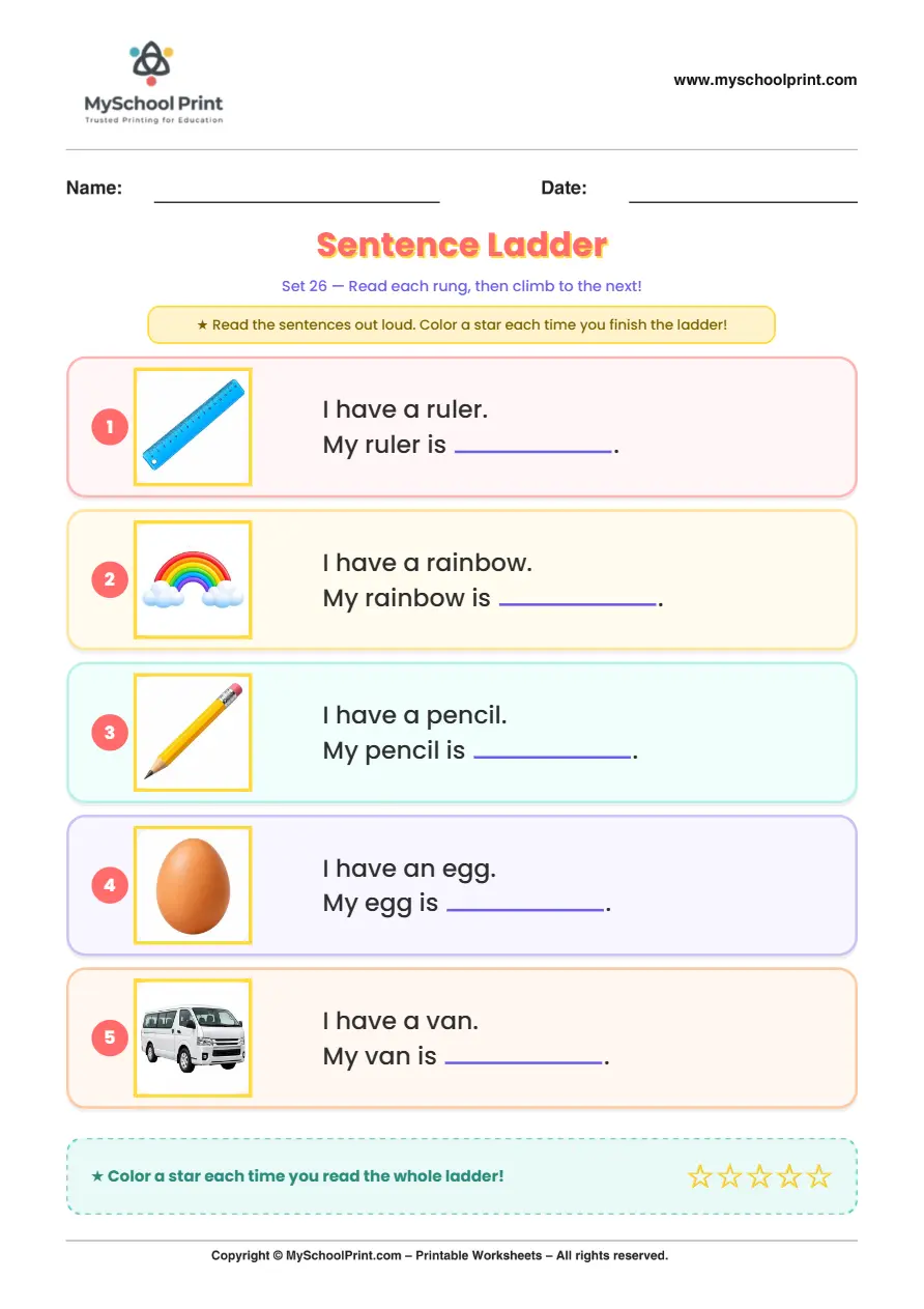 Simple English Reading Worksheet 202 for Kindergarten