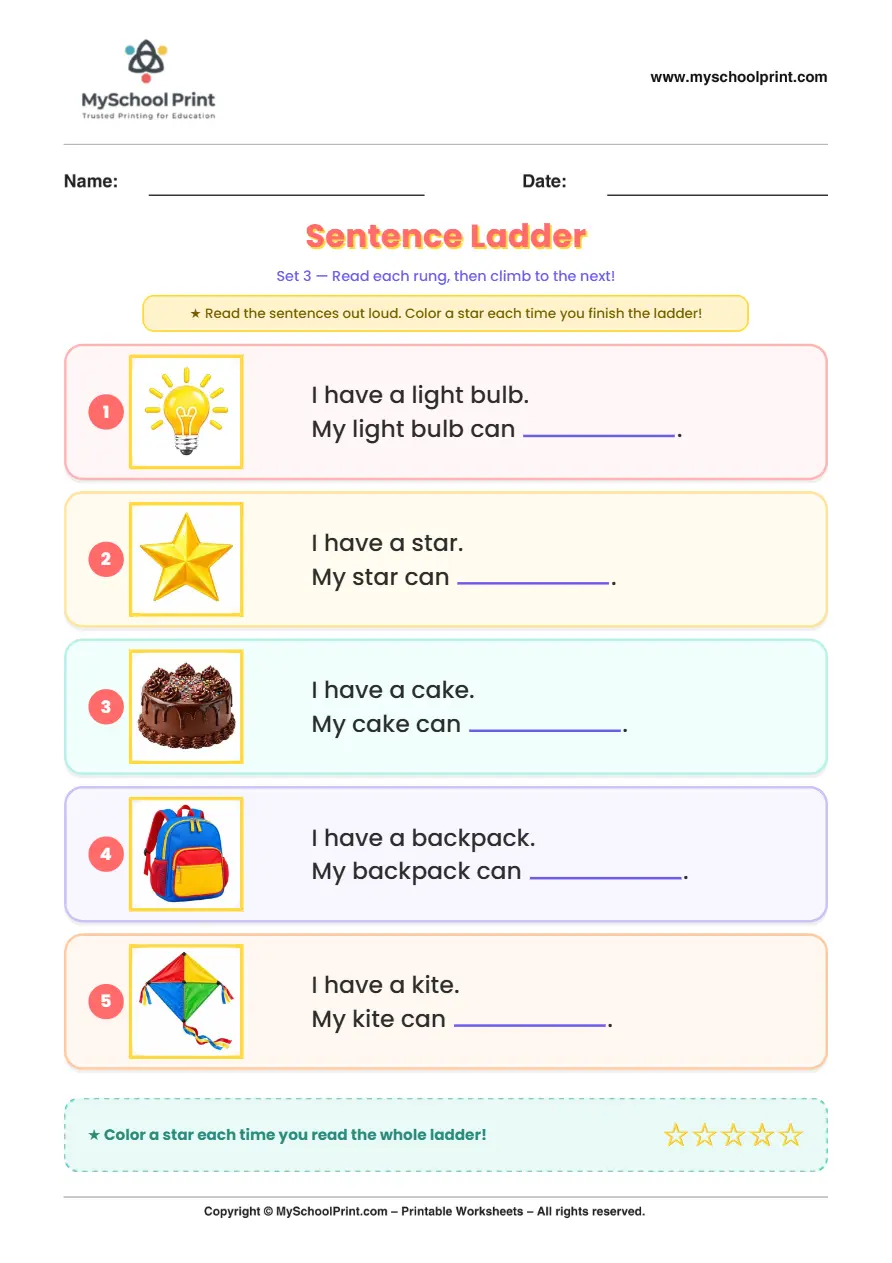 Simple English Reading Worksheet 203 for Kindergarten