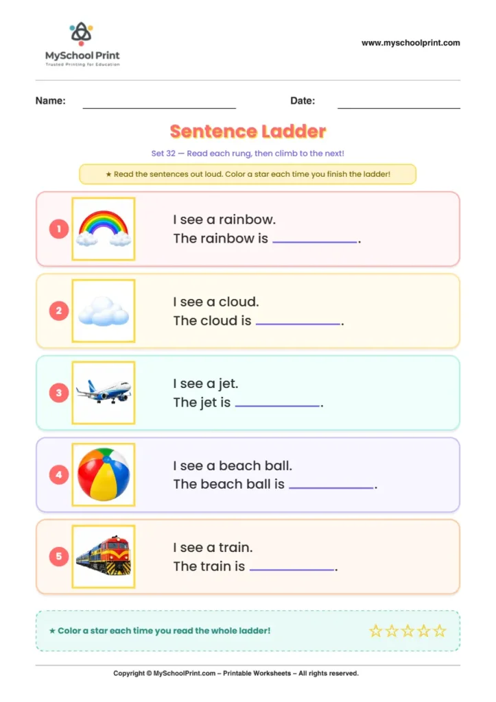 Simple English Reading Worksheet 205 for Kindergarten