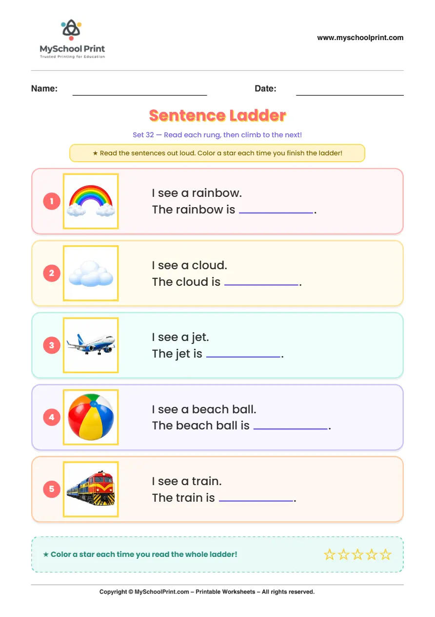 Simple English Reading Worksheet 205 for Kindergarten