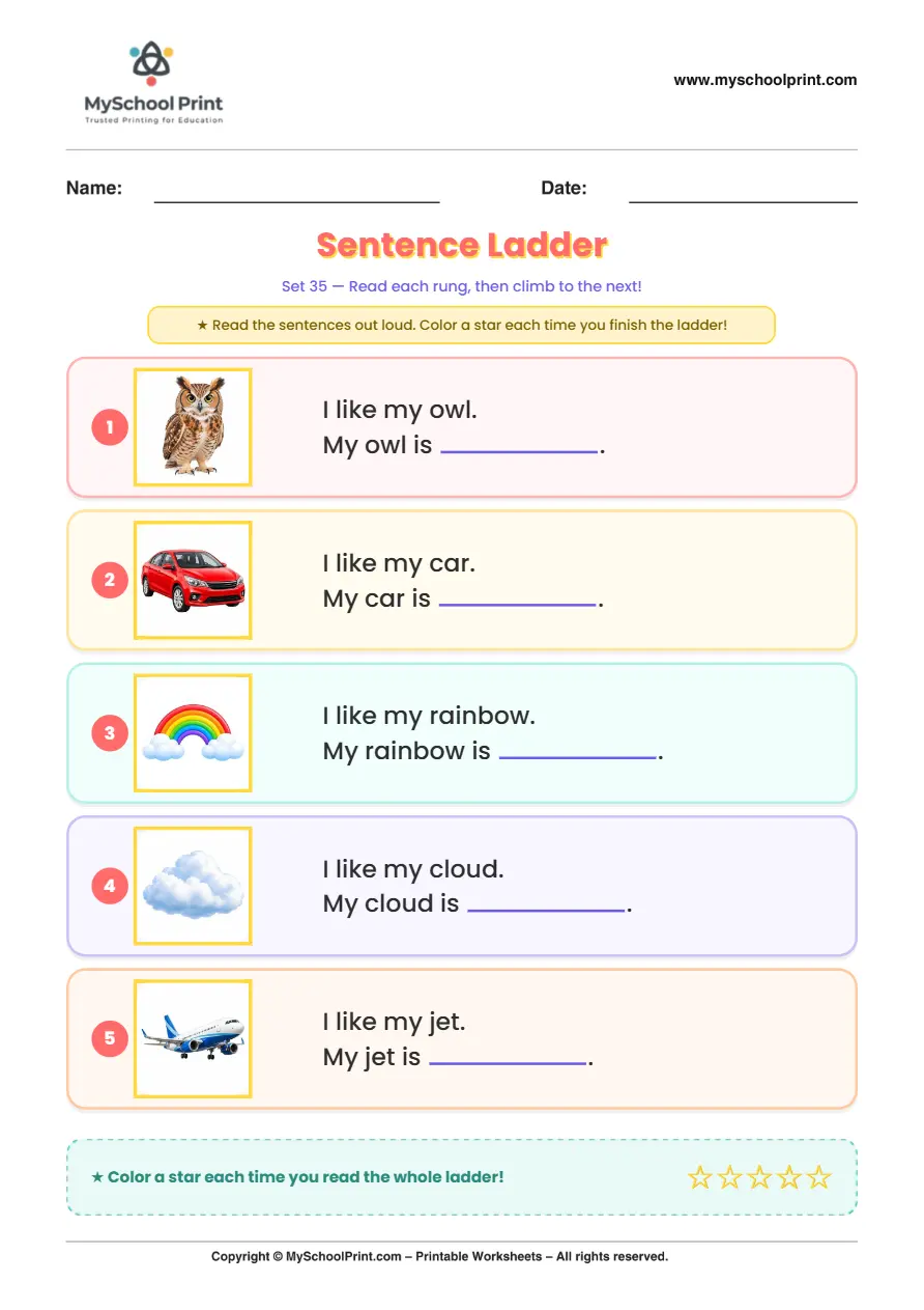 Simple English Reading Worksheet 206 for Kindergarten