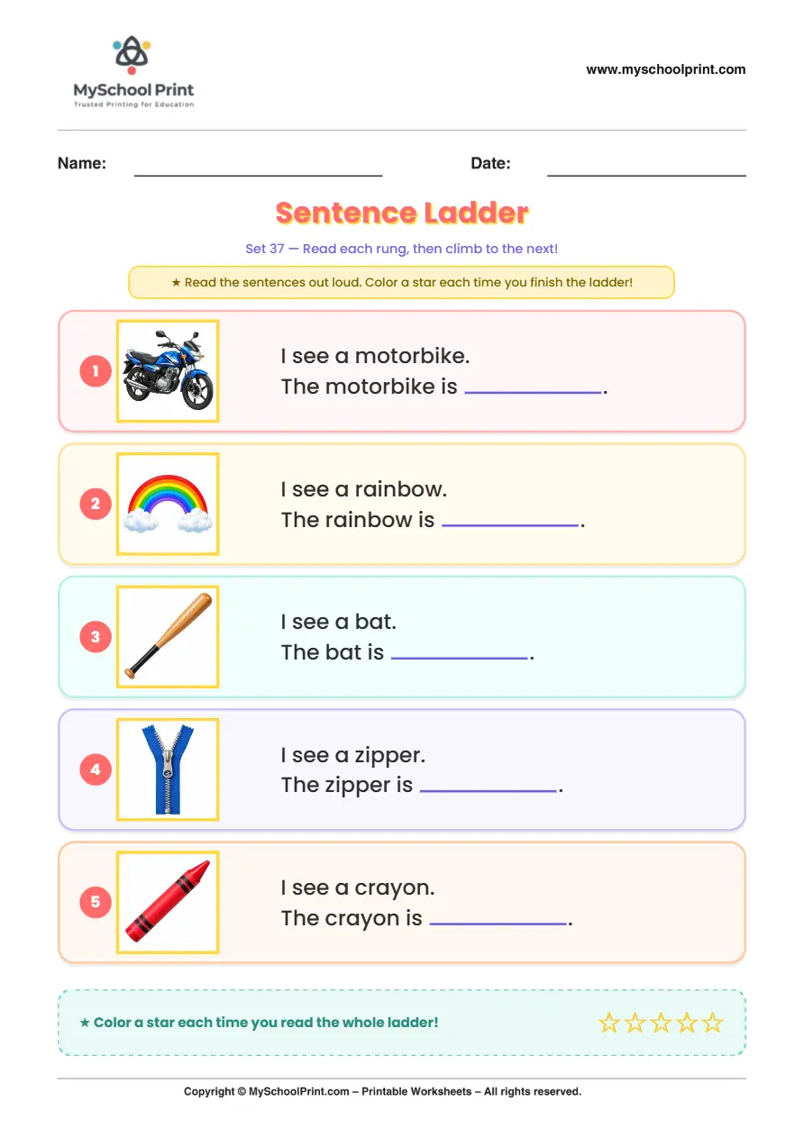 Simple English Reading Worksheet 207 for Kindergarten