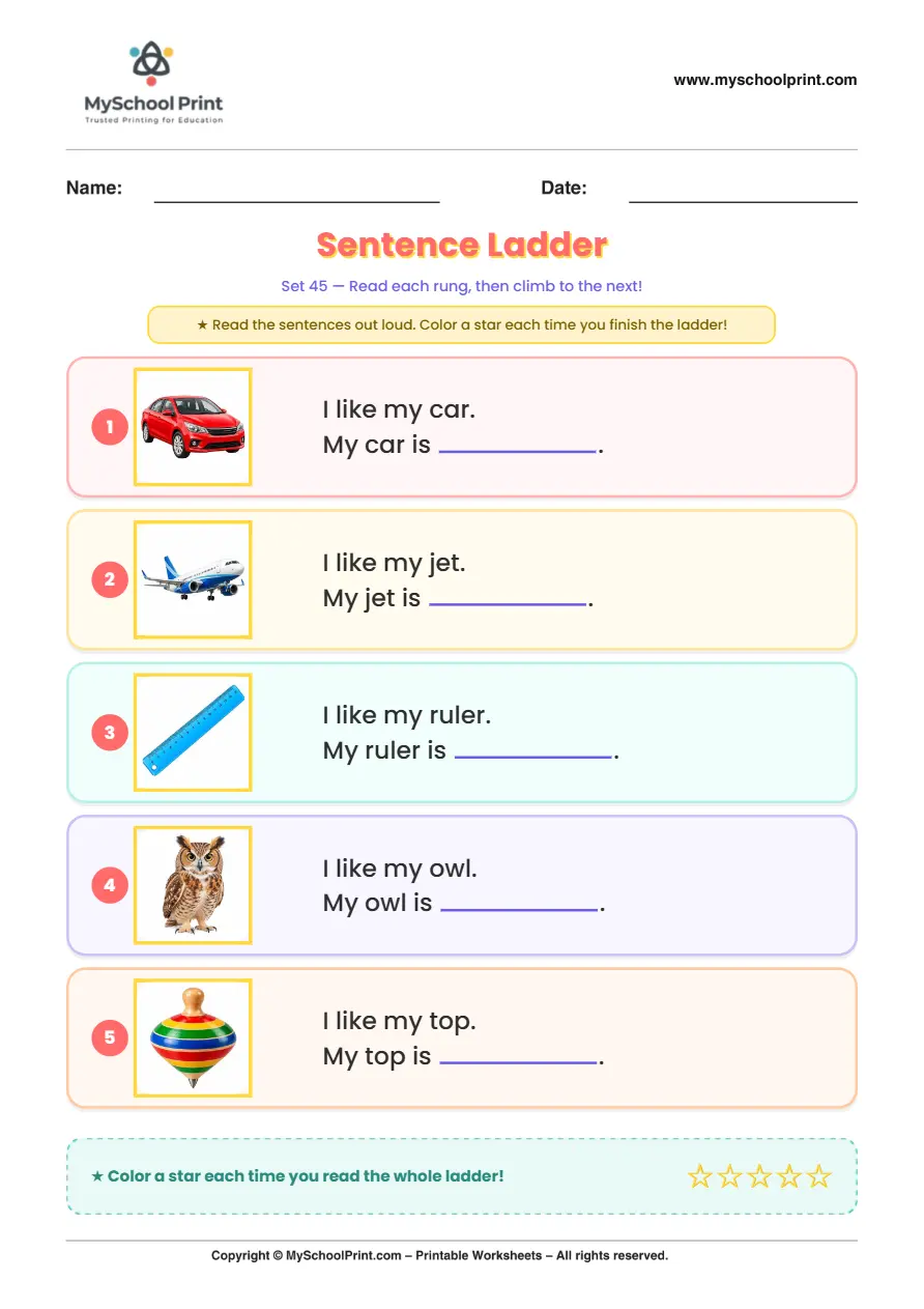 Simple English Reading Worksheet 209 for Kindergarten