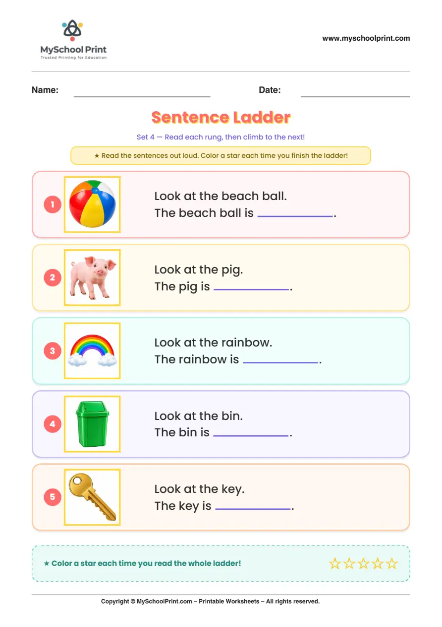 Simple English Reading Worksheet 210 for Kindergarten