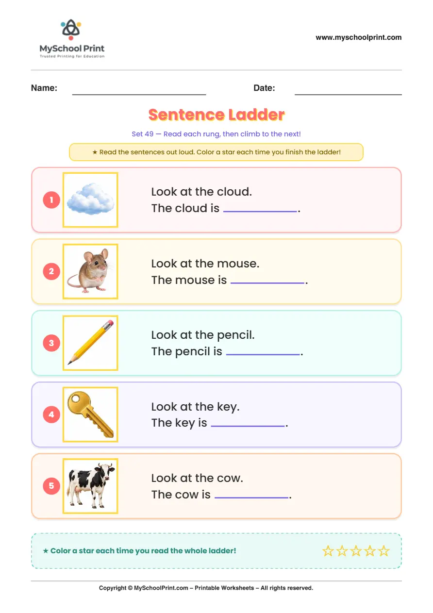 Simple English Reading Worksheet 211 for Kindergarten
