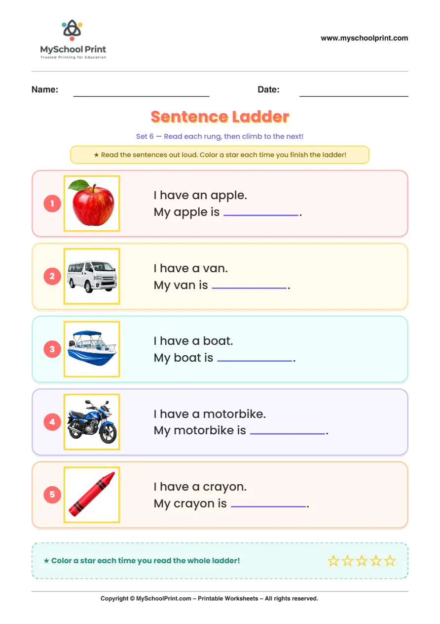 Simple English Reading Worksheet 214 for Kindergarten