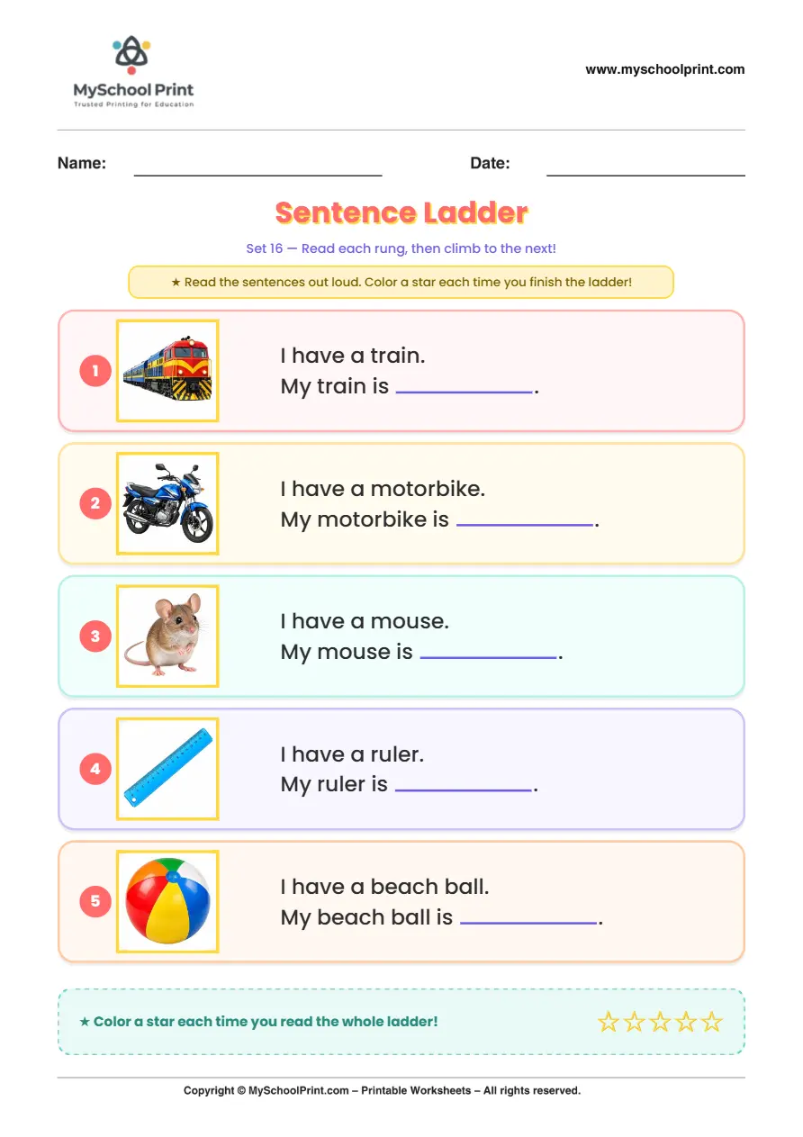 Simple English Reading Worksheet 219 for Kindergarten