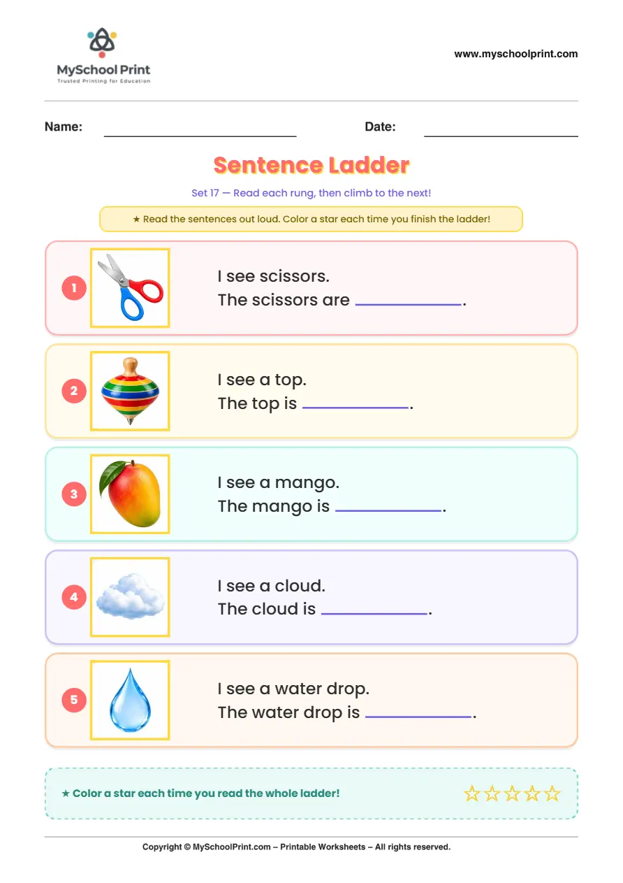 Simple English Reading Worksheet 220 for Kindergarten