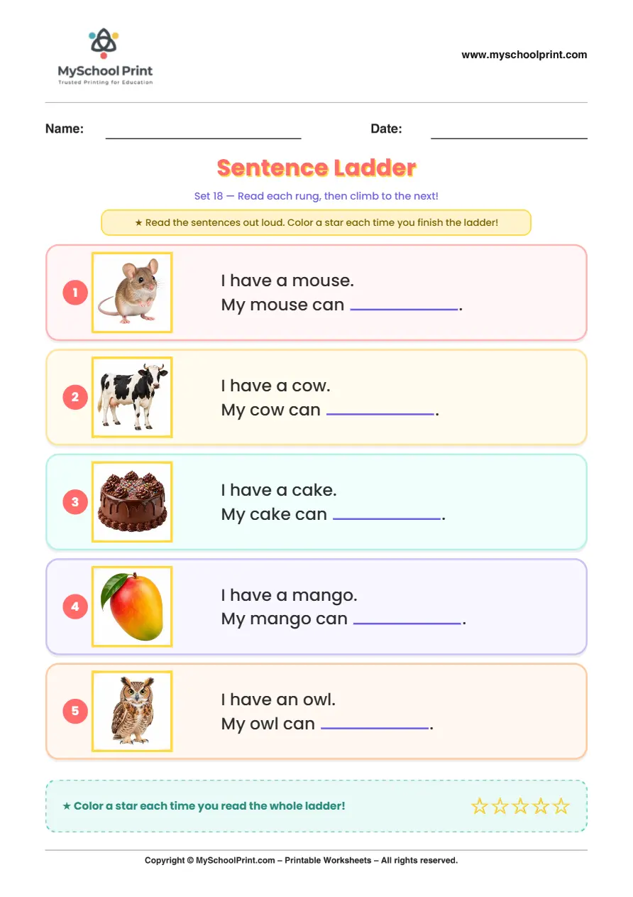 Simple English Reading Worksheet 221 for Kindergarten