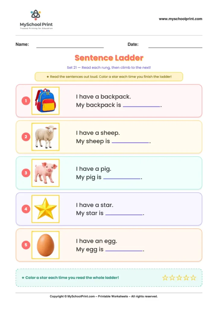 Simple English Reading Worksheet 222 for Kindergarten