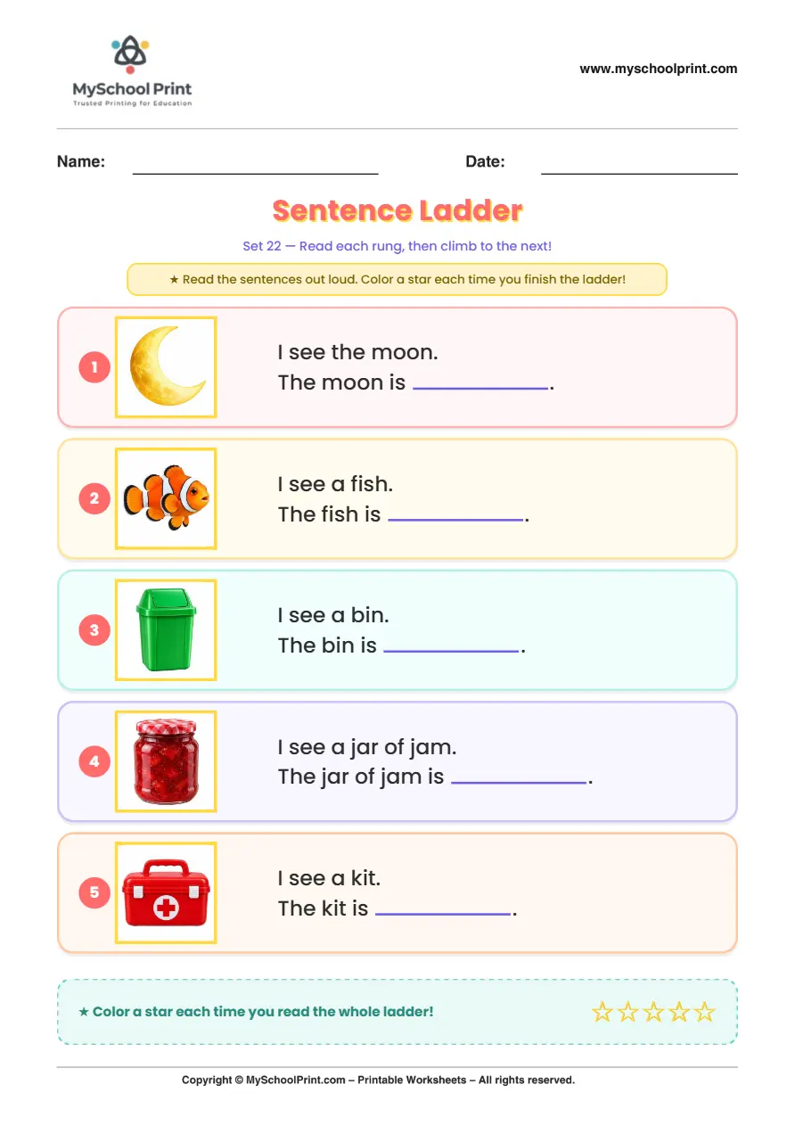 Simple English Reading Worksheet 224 for Kindergarten