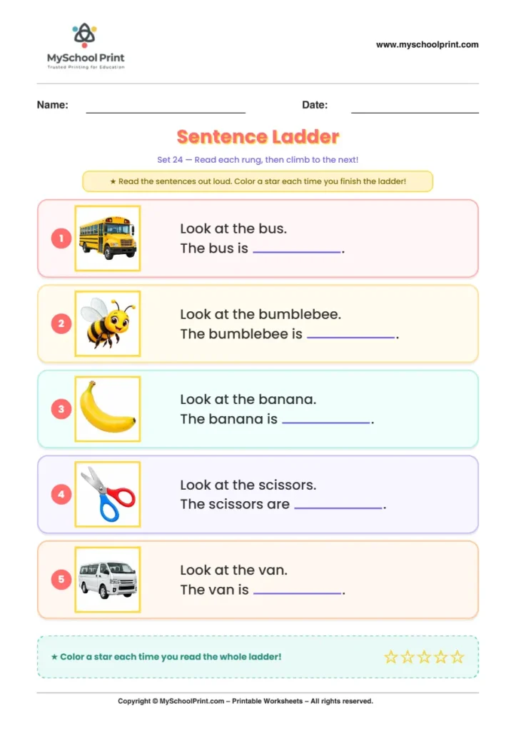 Simple English Reading Worksheet 225 for Kindergarten