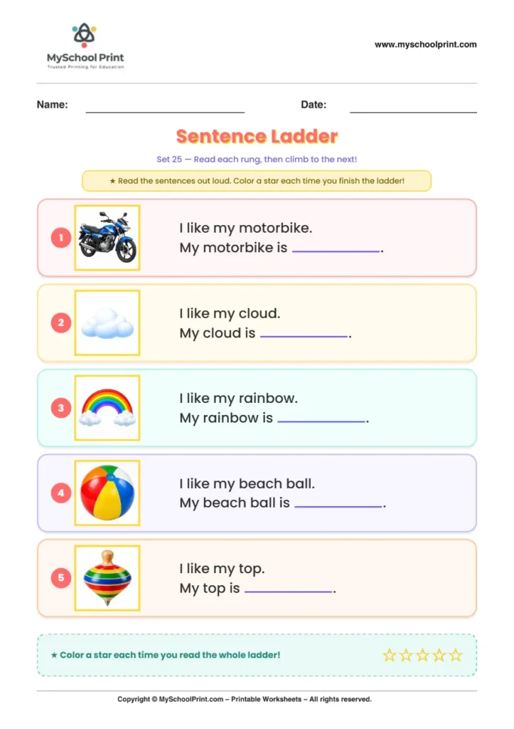 Simple English Reading Worksheet 226 for Kindergarten