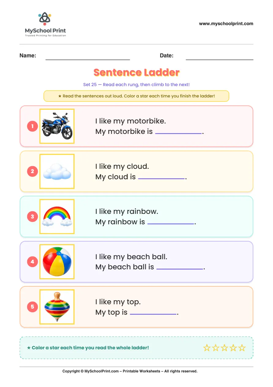 Simple English Reading Worksheet 226 for Kindergarten