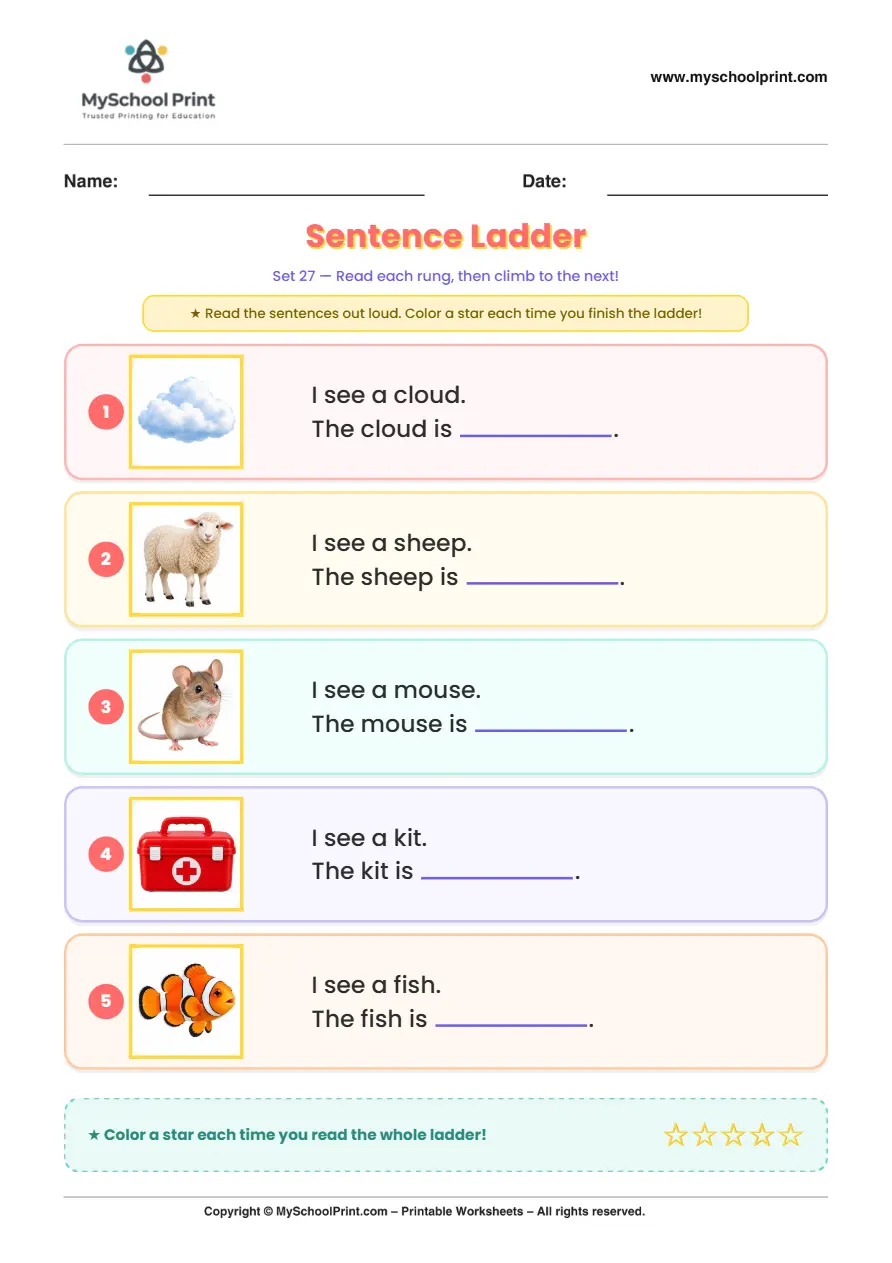 Simple English Reading Worksheet 227 for Kindergarten