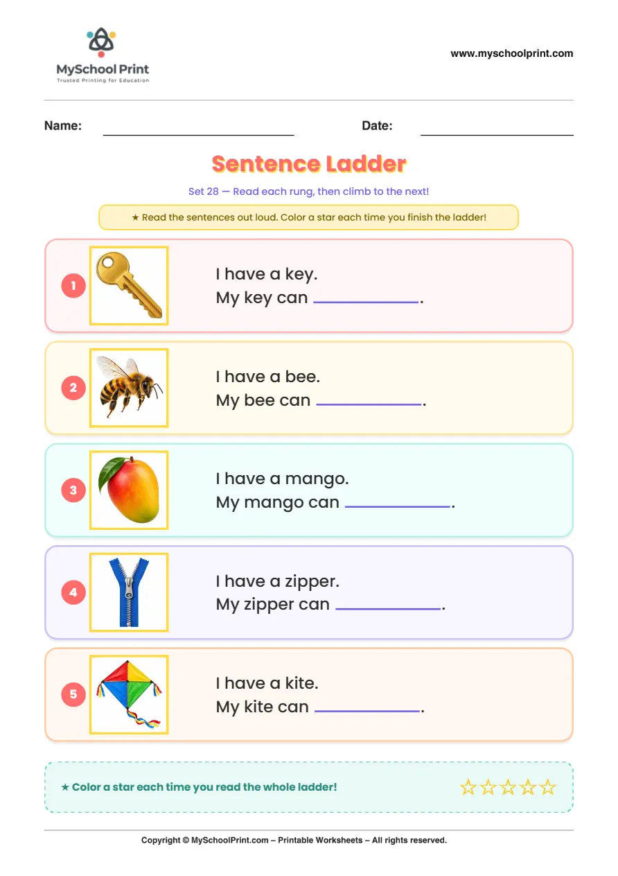 Simple English Reading Worksheet 228 for Kindergarten