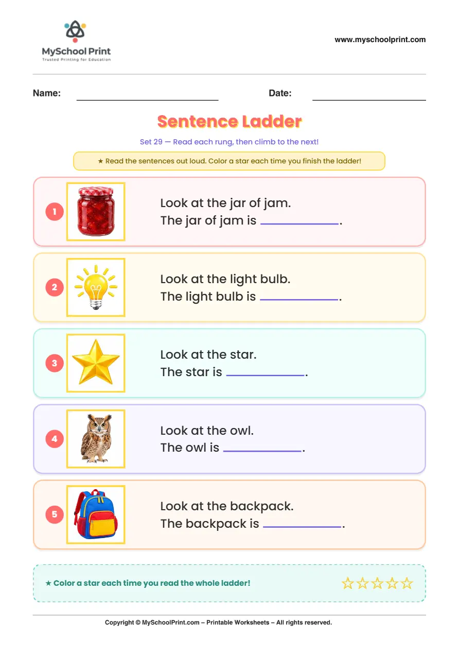 Simple English Reading Worksheet 229 for Kindergarten