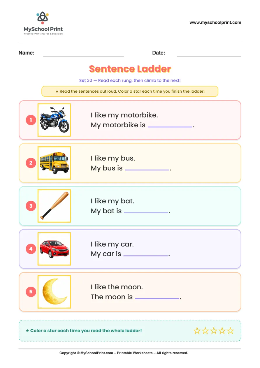 Simple English Reading Worksheet 230 for Kindergarten