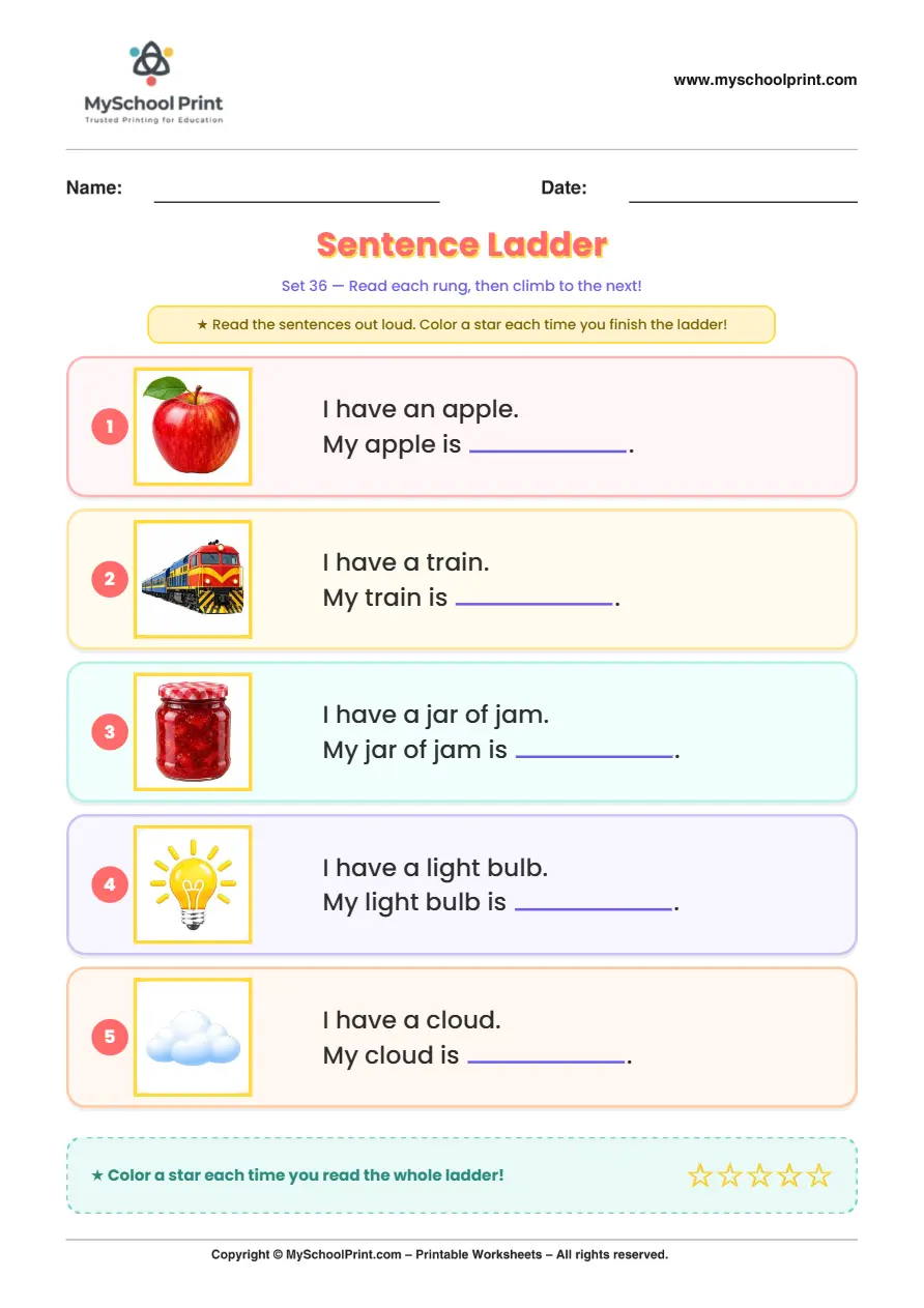 Simple English Reading Worksheet 233 for Kindergarten