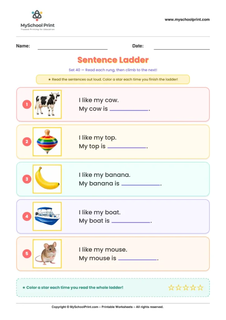 Simple English Reading Worksheet 237 for Kindergarten