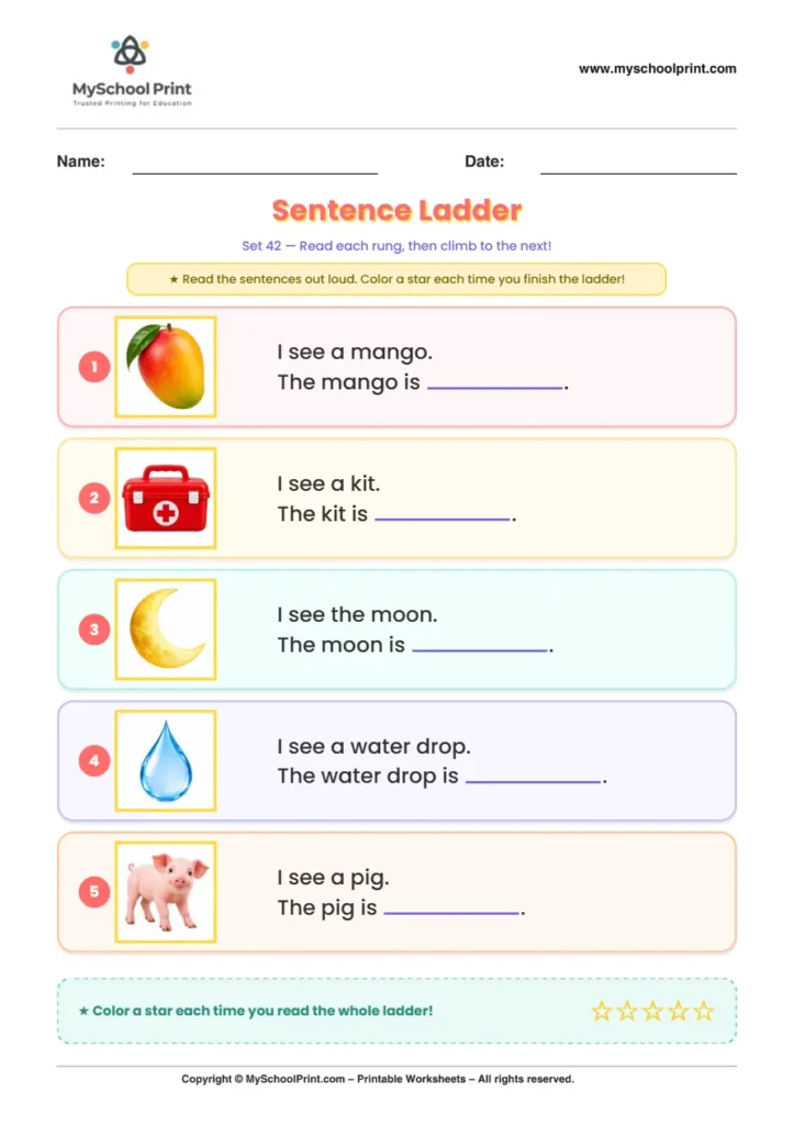 Simple English Reading Worksheet 238 for Kindergarten