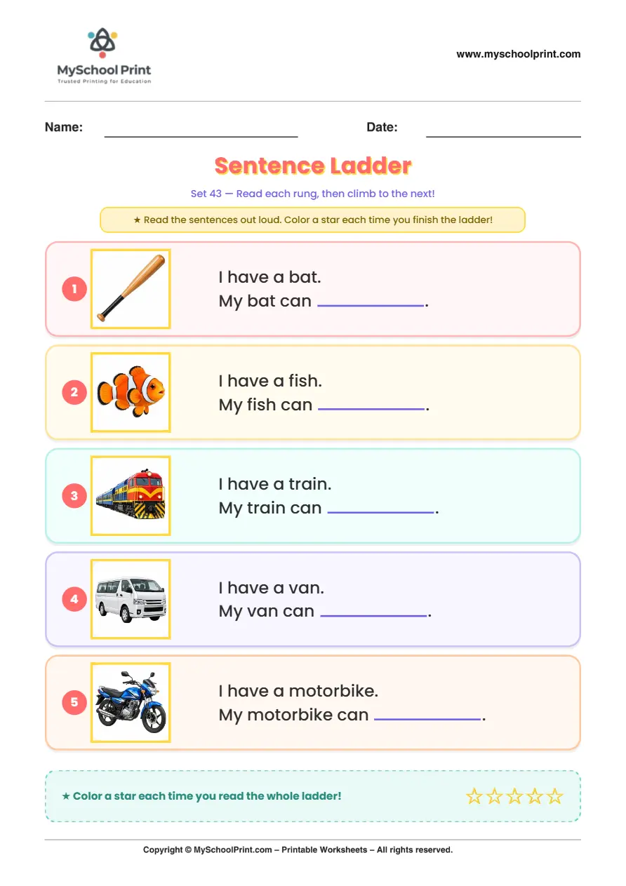 Simple English Reading Worksheet 239 for Kindergarten