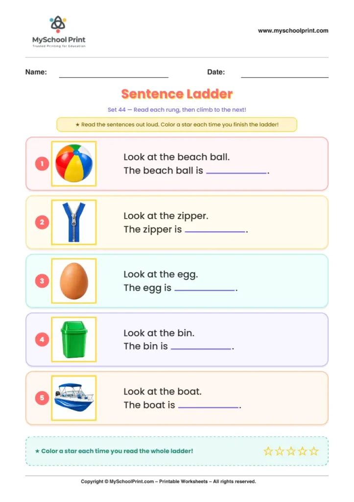 Simple English Reading Worksheet 240 for Kindergarten