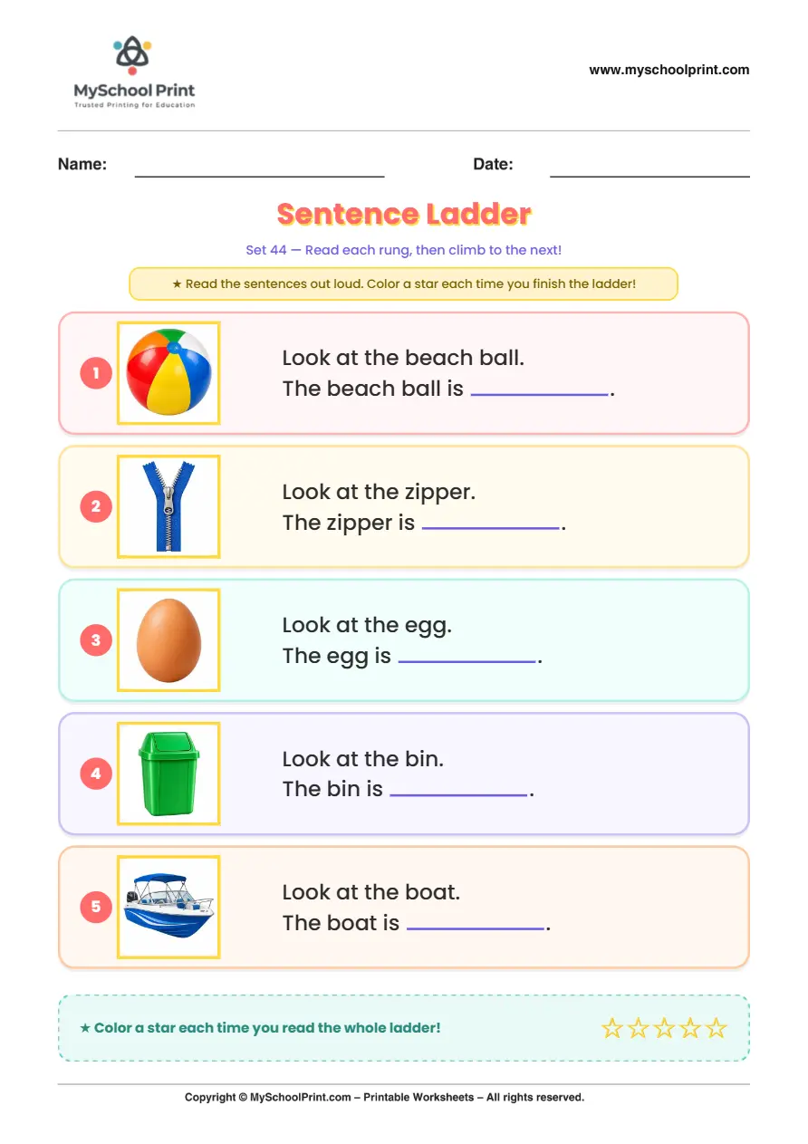 Simple English Reading Worksheet 240 for Kindergarten